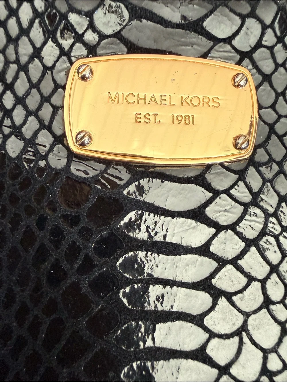 Michael Kors Snakeskin Embossed Black Leather Mini Crossbody Purse Shoulder‎ Ba
